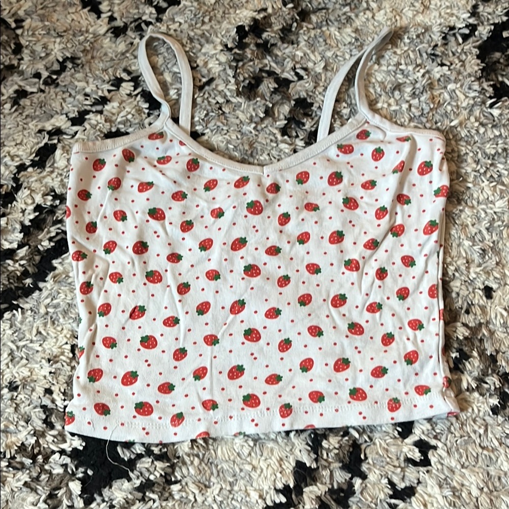 Strawberry Print White Cami Top